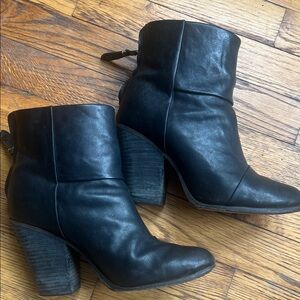 rag & bone Newbury Black Leather Women's Ankle Bootie Block Heel Round Toe